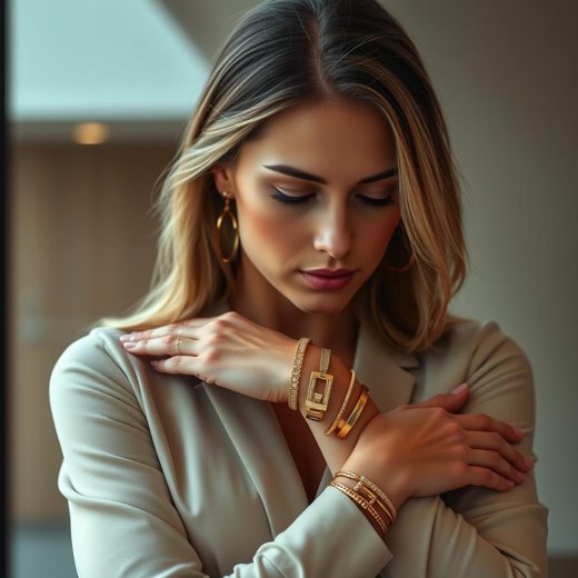 "Unser Model trägt einen vergoldeten Silberschmuck 925, der perfekt für jeden Anlass geeignet ist. Der Schmuck ist aus reinem Silber gefertigt und verfügt über eine feine, elegante Optik, die durch die Vergoldung noch weiter verstärkt wird."
