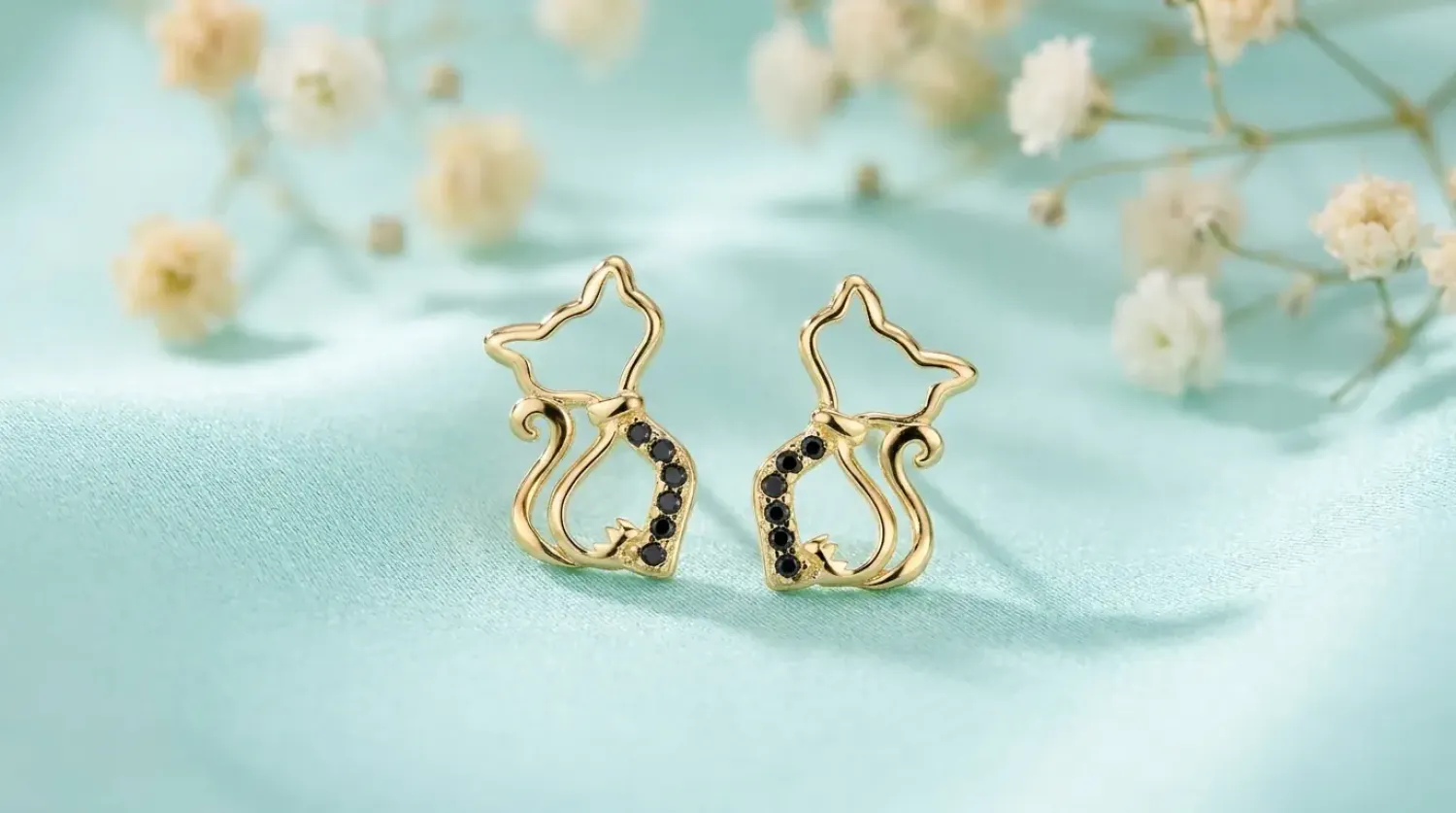 Preview: Katzen Ohrstecker 925 Silber vergoldet – elegante Damen Ohrringe